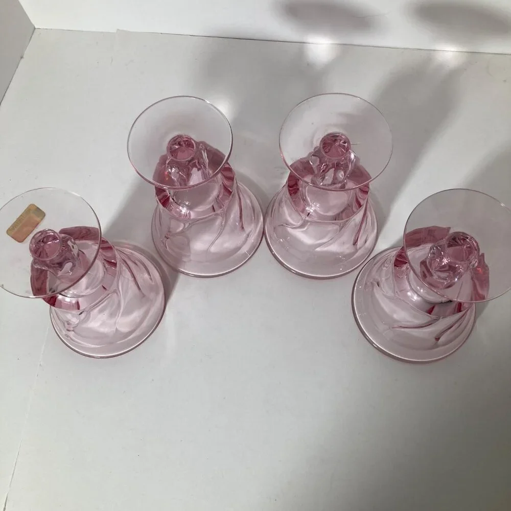 4- Fostoria Mid Century Jamestown Goblets Pink Swirl Twist Glasses 6